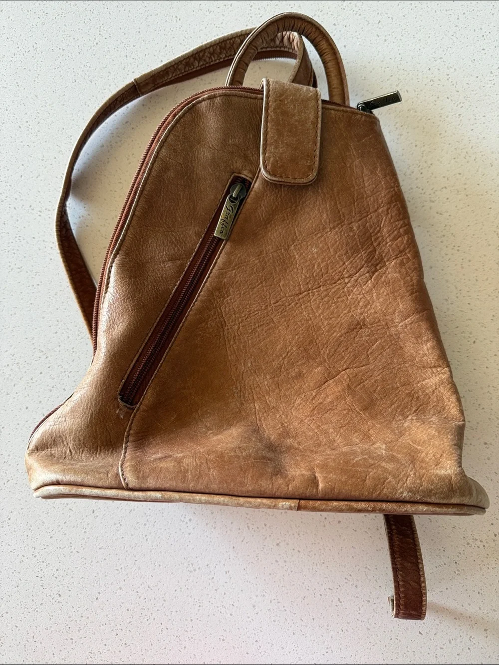 Graffio Brown Leather Triangular Crossbody Bag